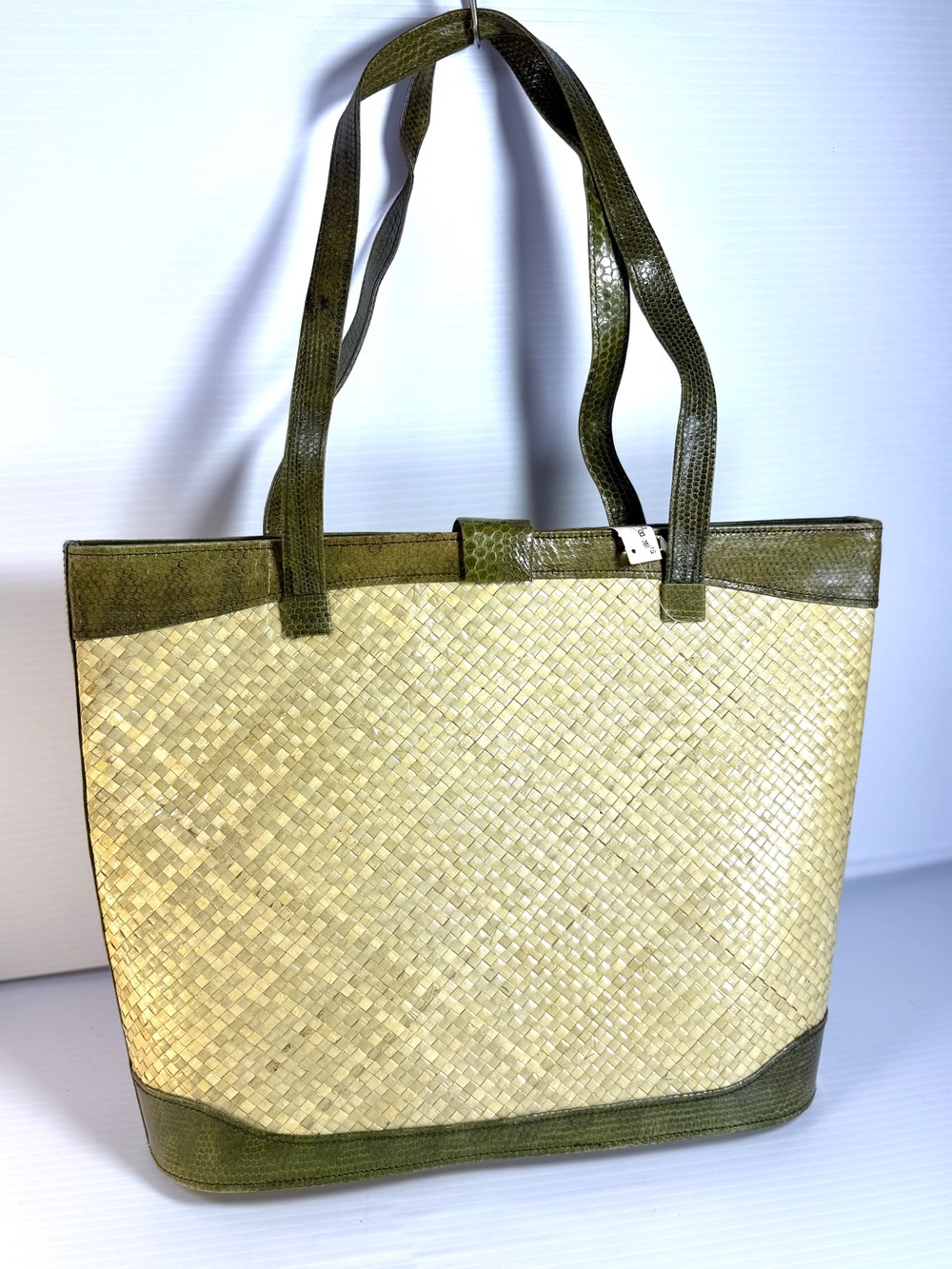 Source Unknown Olive Green And Natural Woven Tote